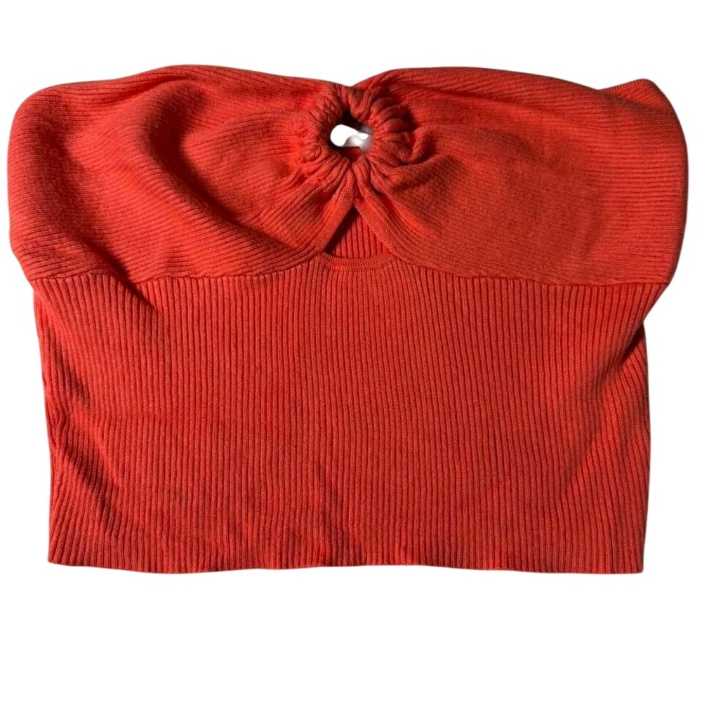 No Boundaries Orange Ribbed Tube Top Ruched‎ Front Strapless Size L